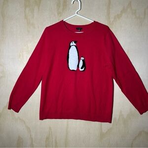 Talbots Red Crew Neck Sweater with Penguin Design. Women’s Size PXL